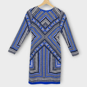 🍂🍁 NWT Vince Camuto Womans Dress Long Sleeve Blue Black Geometric Pattern SZ 6